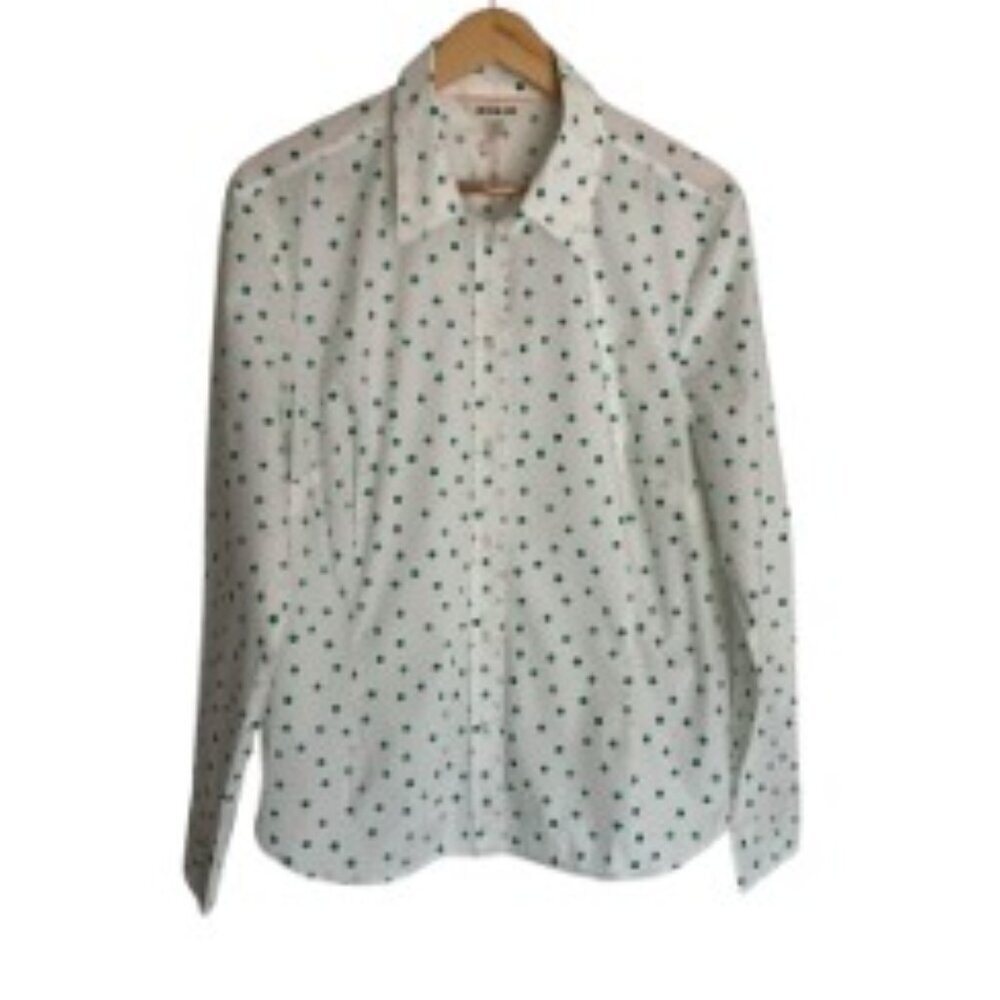 NWT Boden White & Green Polka Dot Button Up Shirt 16-18